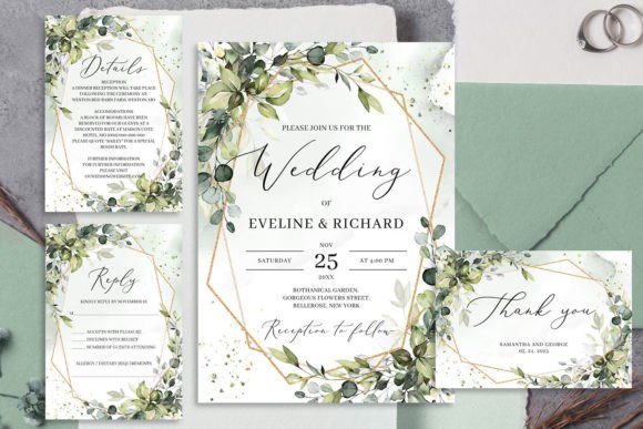 Download Greenery and Gold Frame Wedding Invite - Invite Collection