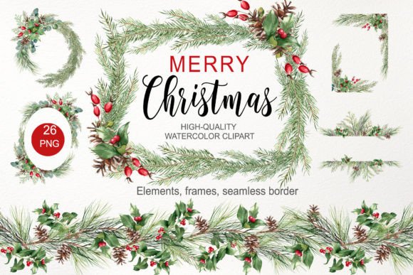Download Watercolor Christmas Greenery Clipart - Green Collection