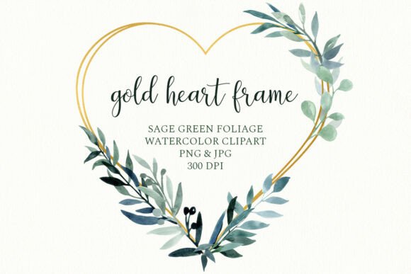 Download Leaves Gold Heart Frame, Greenery Wreath - Green Collection