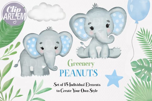 Download Boy Elephant Blue Greenery 15 PNG Clip - Green Collection